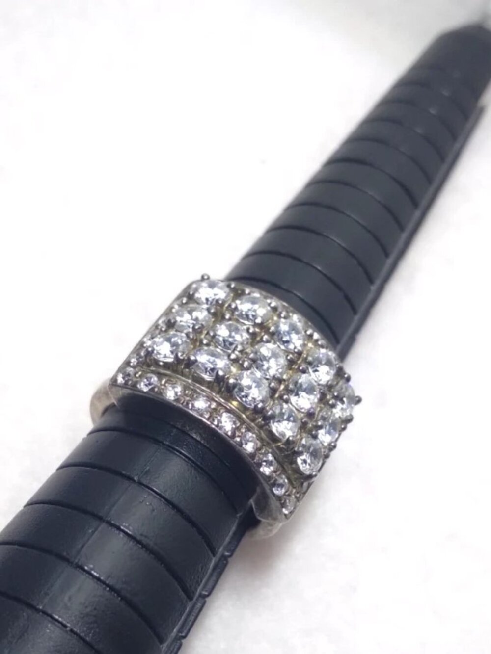 VTG Sterling Silver 925 Tripple Row Cubic Zirconia Band Ring, CZ border Size 6.5